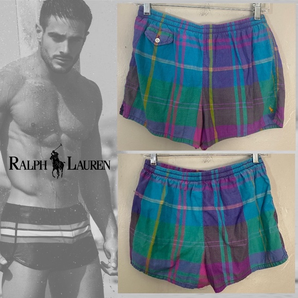 Polo Vintage Plaid Swim Trunks Large runs small 30-36" waist 2" inseam - Picture 1 of 5